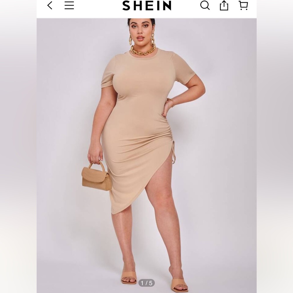 SHEIN Tan Asymmetrical Bodycon Dress with Slit